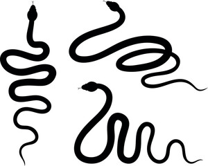 A set of three options for snake silhouettes. Vector tattoo design.