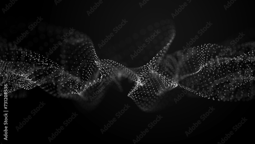 Poster futuristic pattern of dots smoothly moving in a wave. abstract technology web banner. background 3d 