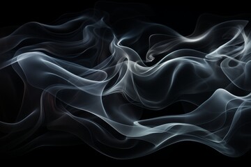 Abstract Smoke on solid black Background. Abstract flowing steam of air humidifier with swirl