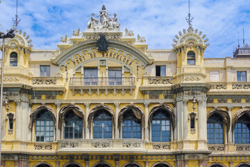 The Port Works Board historical building facade - Junta d'Obres del Port - in Barcelona, Catalonia Spain.