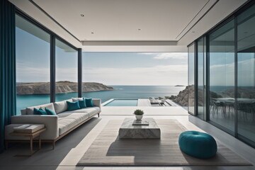 Fototapeta premium Luxury terrace with breath-taking view of the sea lagoon with crag