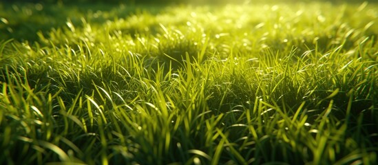 Lush fresh green lawn grass with sunlight. AI generated image