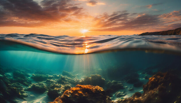  sunlight penetrates underwater realm, illuminating life above and below