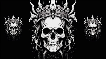 T shirt art Prince skull in crown isolated demon illustration. Heavy Metal Apparel Tattoo 
