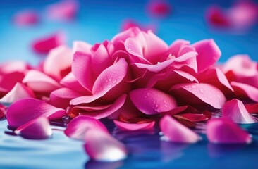 Obraz premium Songkran, Thai New Year, lots of rose petals in the water, pink roses, romantic background