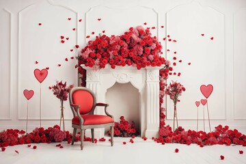 Red Rose Decoration with Heart Motifs in Elegant Interior