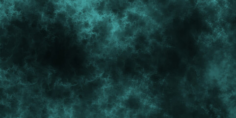 Fototapeta premium Abstract sea green watercolor hand painted watercolor. Grunge marbled pattern and rough paint brush strokes in Teal color powder explosion, isolated on dark cosmic powder Scattered Copy Space messy.
