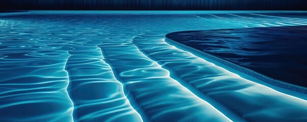 Glowing lines and stripes in pool at night - obrazy, fototapety, plakaty