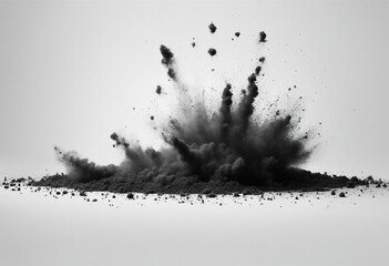Black charcoal dust gunpowder explosion texture isolated on white background top view