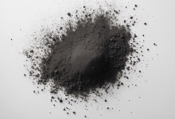 Black charcoal dust gunpowder isolated on white background and texture top view