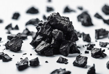 Black coal chunks isolated on white background