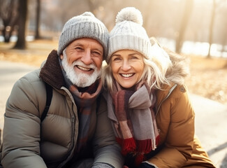 Fototapeta premium Portrait of a elderly happy couple on blurred background 