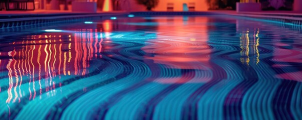 
Lines and stripes glow in the pool at night.