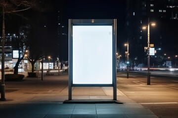 Blank advertisement billboard, with traffic lights at night