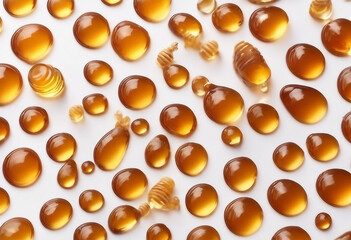 Honey drops set and collection isolated on white background top view