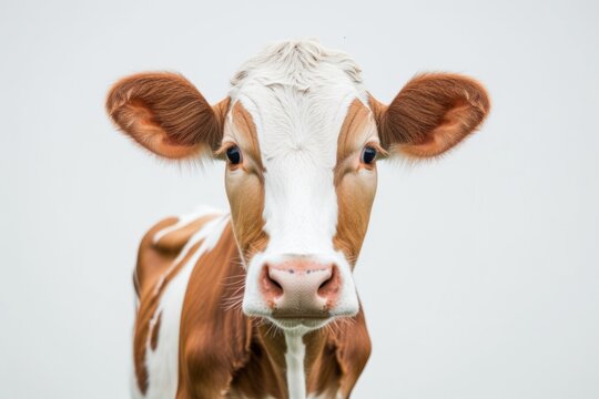 Adorable Cow Fixated On The Camera, Set Against White Backdrop