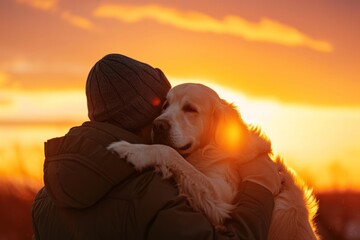 Heartwarming Sunset Embrace Reflects Strong Connection Between Man And His Dog