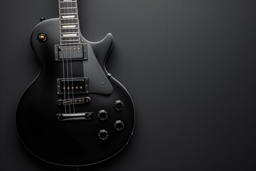 Intimate View Of Stylish, Black Czaran Electric Guitar Against Black Backdrop