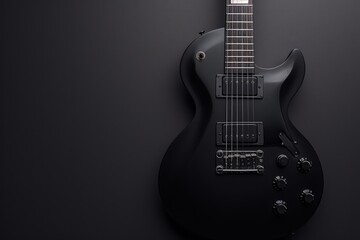Sleek Black Czaran Electric Guitar In Closeup On Black Background - obrazy, fototapety, plakaty