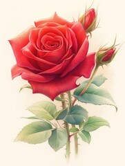 colored pencil sketch of red rose