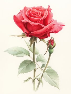 colored pencil sketch of red rose