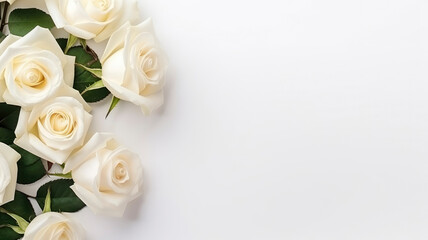 White roses background with white copy space for text congratulations and invitation design