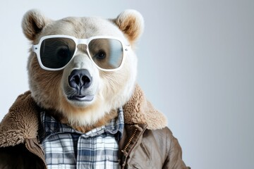 Cool Looking Bear In Fashionable Clothes On White With Copy Of The Space