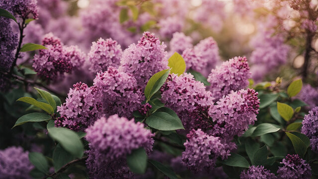 Beautiful spring natural background with Syringa flowers. Blooming lilac flowers in the spring garden. Floral wallpaper. Syringa Vulgaris.
