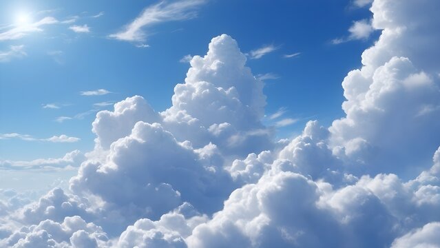 Fluffy Cumulus Clouds Towering in the Blue Sky on a Sunny Day
