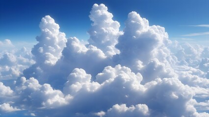 Fluffy Cumulus Clouds Towering in the Blue Sky on a Sunny Day