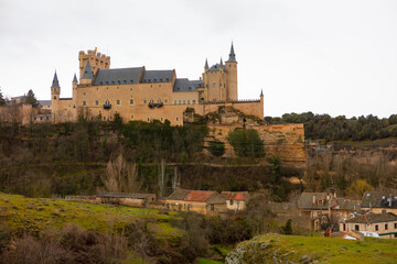 Fototapeta na wymiar Spain view of the city of Segovia on a cloudy spring day
