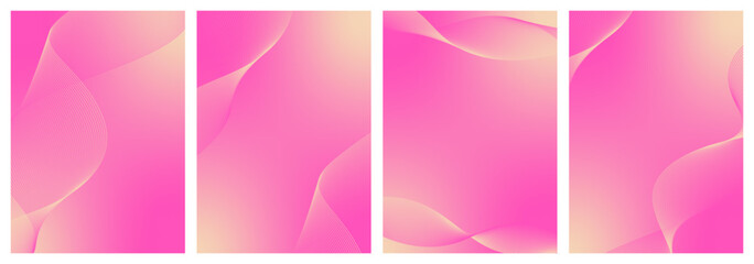 Abstract background vector set pink with dynamic waves for wedding design. Futuristic technology backdrop with network wavy lines. Premium template with stripes and gradient mesh for banner or poster