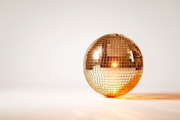 Dazzling Isolation: Golden Disco Ball Illuminates Against Pure White Backdrop