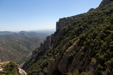Spain landscape near the Montserrat monastery on a sunny summer day.