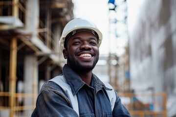 Ebullient African American Construction Worker Radiating Happiness In The Construction Site