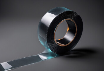 Transparent adhesive tape isolated on black background with clipping path