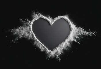 White powder in shape heart cocaine line isolated on black background top view series - obrazy, fototapety, plakaty