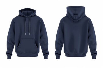 Easy-To-Cut Navy Blue Hoodie Set With Front And Back Views, Isolated On White Background