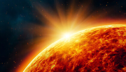Naklejka premium Fiery sun surface radiates intense energy, symbolizing raw power and cosmic vitality