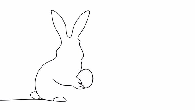 Easter rabbit with egg, one line drawing animation. Video clip with alpha channel.