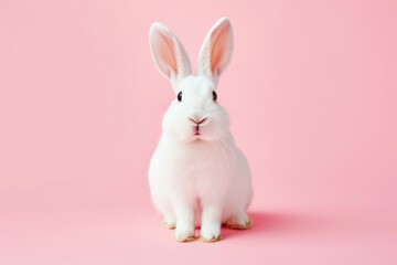 Adorable White Rabbit With A Surprised Expression On A Pink Background