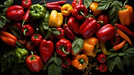 Pile of colorful bell peppers for vegetables theme background
