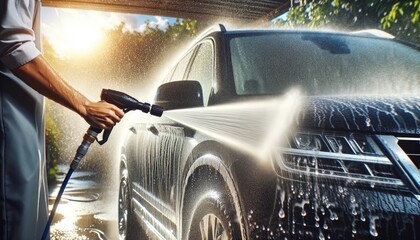 Dynamic Car Wash: High-Pressure Cleaning in Action - 731221186