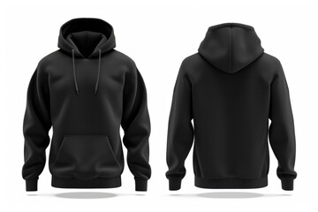 Stylish Black Hoodie - Front And Back View, Isolated On White Background
