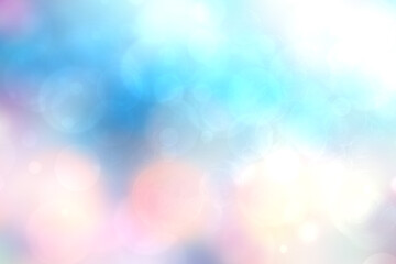 Colorful party background. Abstract pastel blue turquoise pink yellow texture with blurred bokeh lights and soft color circles. Beautiful backdrop for design of invitation for various holidays. Card.