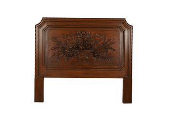 Antique carved wood headboard furniture bedroom decor vintage home design style on transparent background
