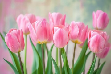 Elegant Pink Tulips Flourish Against Delicate Pastel Canvas