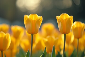 Fototapeta premium Vibrant Yellow Tulips Captured In Stunning, Intimate Closeup Shot