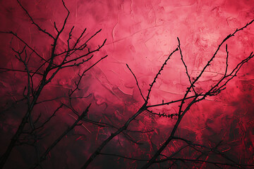 the image is in dark and red with branches in