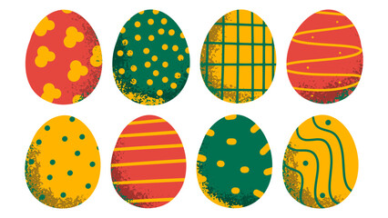 Happy Easter Eggs with hand draw texture set. Vector illustration. 